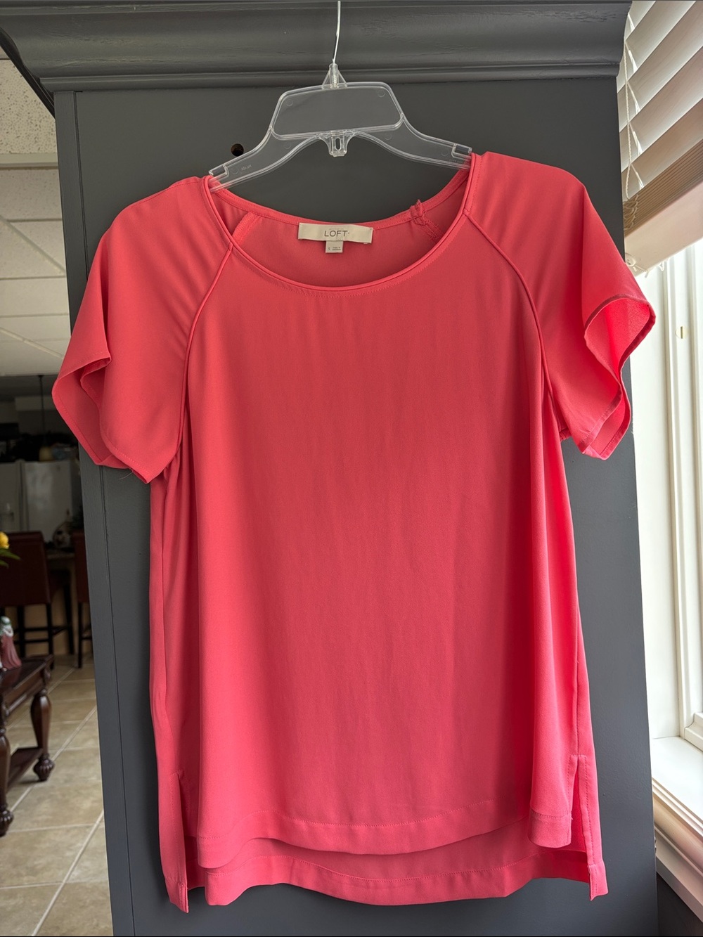 LOFT Coral Pink Short Sleeve Scoop Neck Blouse